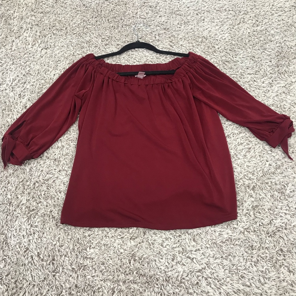 Off the shoulder burgundy top